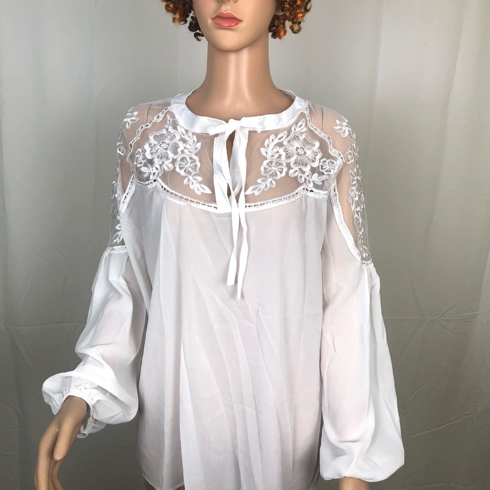 Boho White Lace Floral Embroidery Blouse - Picture 7 of 7